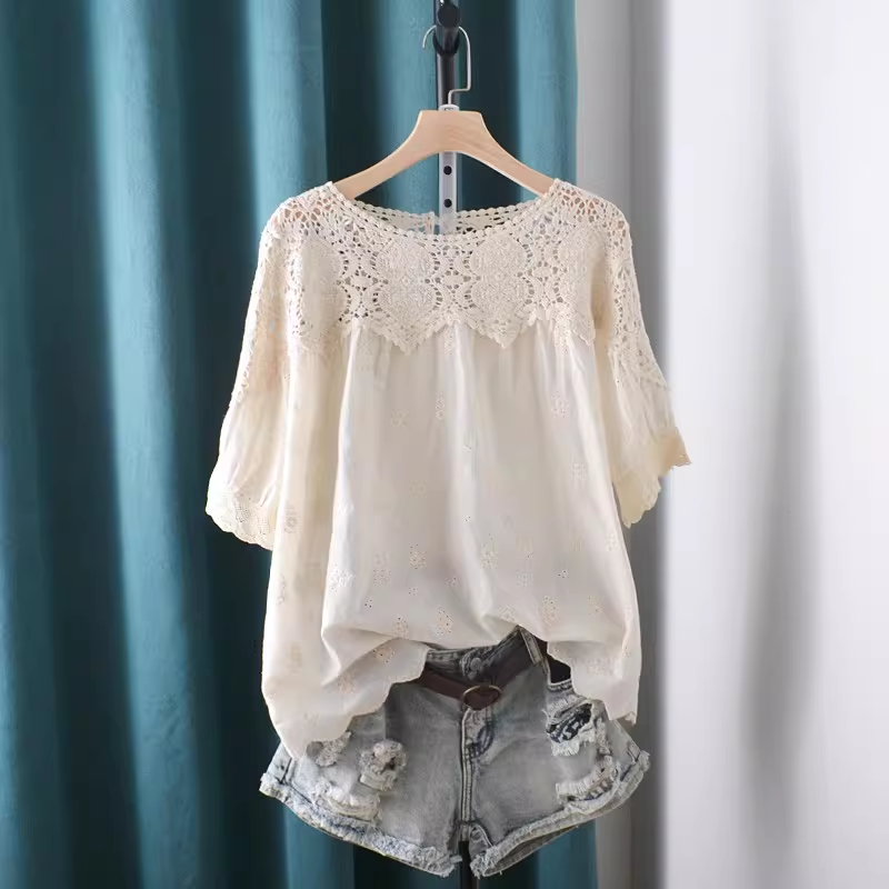 Japan Summer Clothing Women - Camisas y Blusas con Encaje Calado